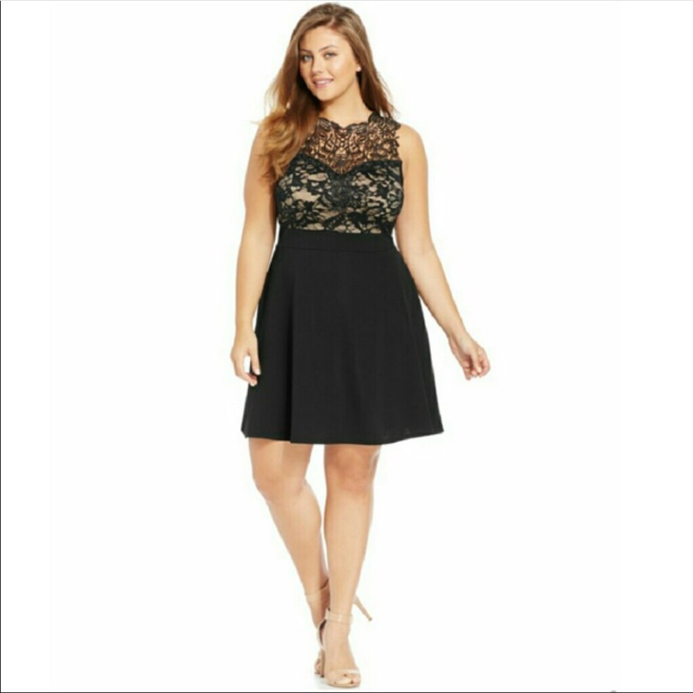 Trixxi Plus Size Lace Illusion A-Line dress